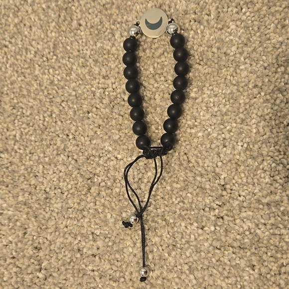 Black Beaded Bracelet with Crescent Moon Charm - Picture 2 of 5